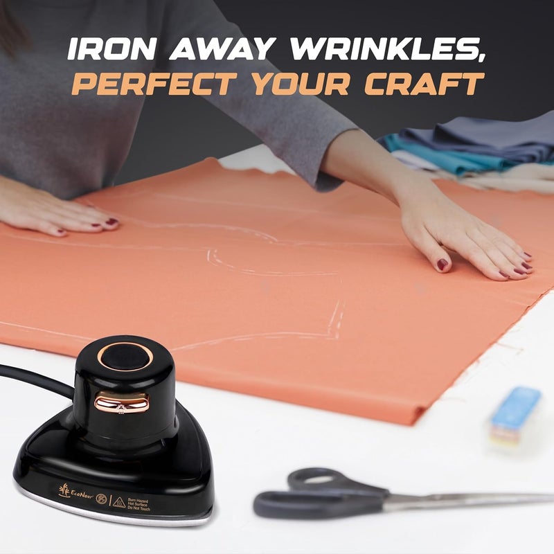 EcoNour 2-in-1 Mini Travel Iron & Steamer with temperature control, light indicator, and non-stick soleplate. Compact, portable, and ideal for travel, crafting, quilting, sewing, and handcraft project - Image 2